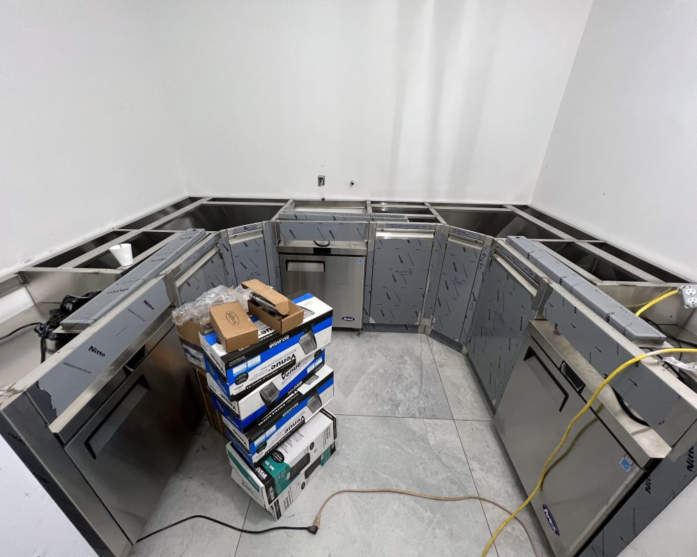Commercial kitchen during installation